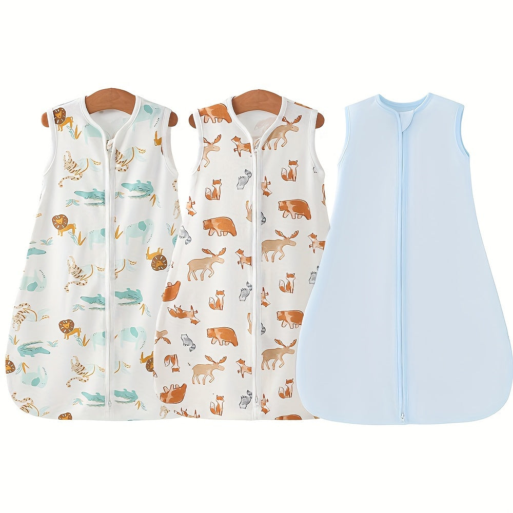 Baby Sleep Sacks 3-Pack with Two-Way Zipper, Newborn Wearable Swaddle Bags for Easy Diaper Changes, 0-6 Months, Blue Line or Pink