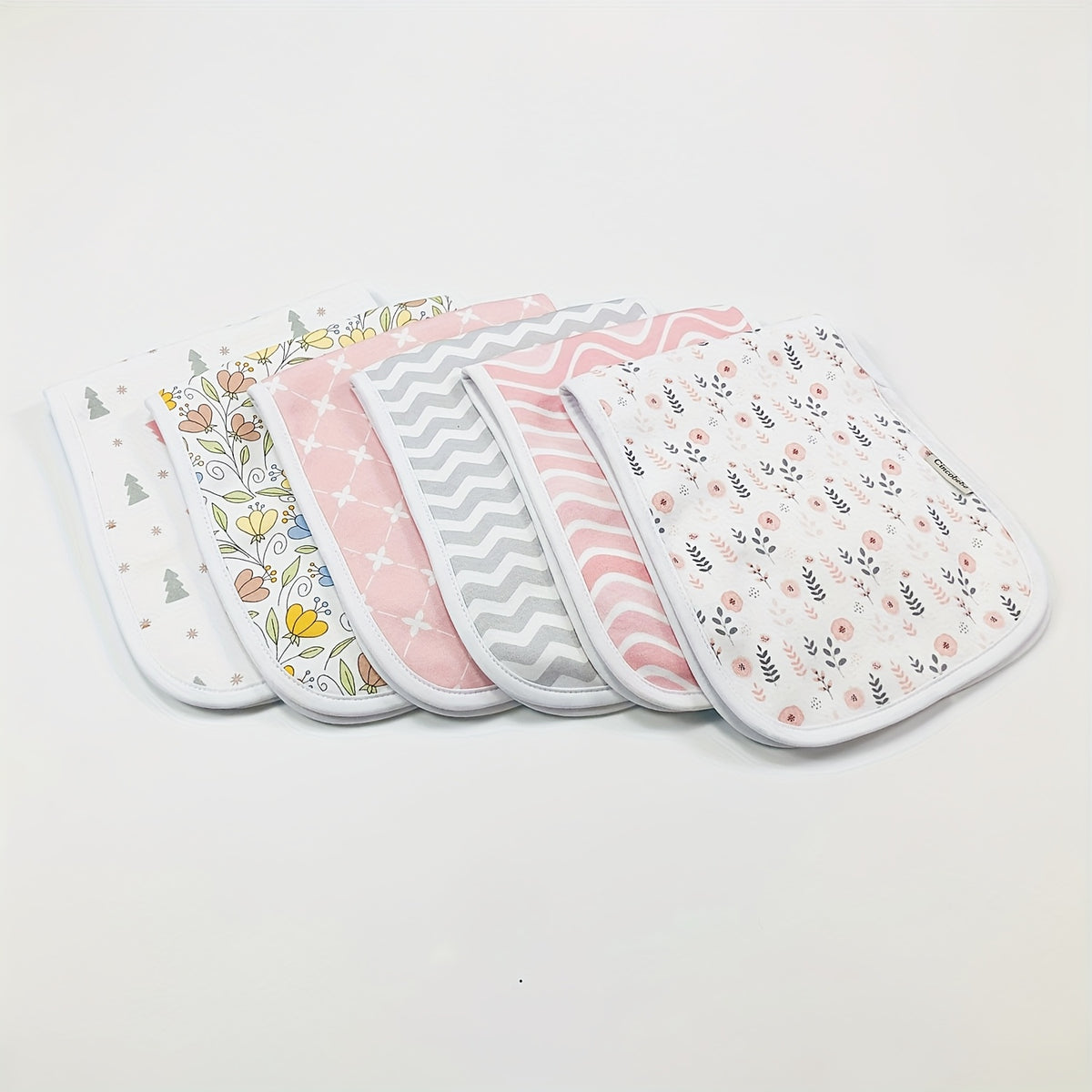 Newborn Burp Cloths 6-Pack, Soft Breathable Contoured Spit-Up Cloth Set with Cartoon Prints for Baby Boys and Girls and Everyday Feeding