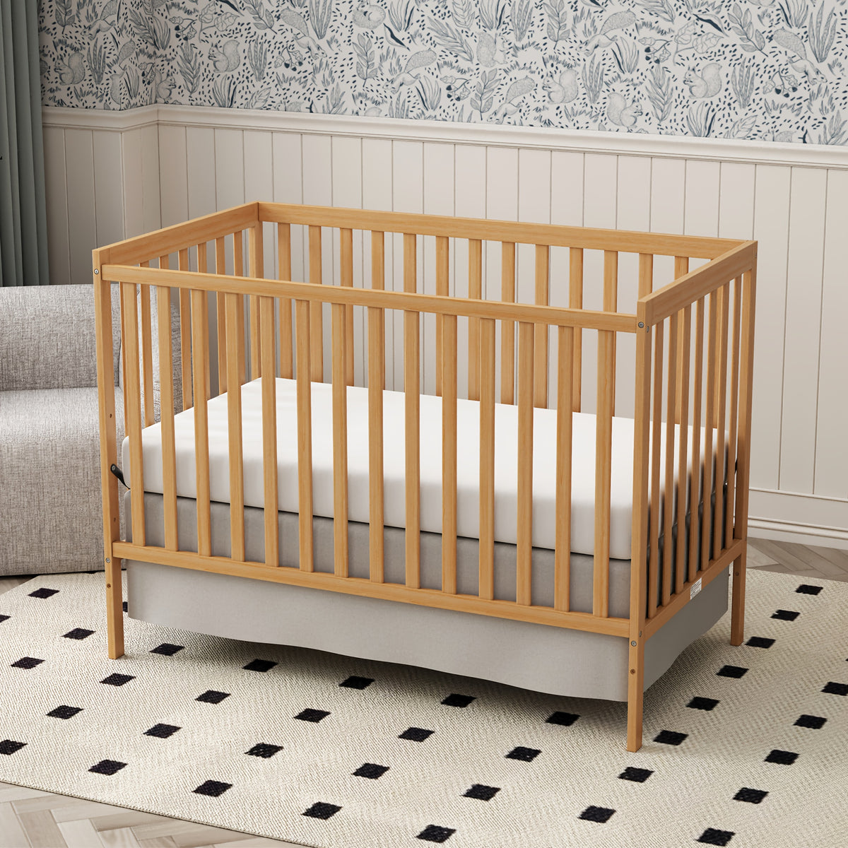 5-in-1 Convertible Crib by Goldzone, New Zealand Pine Wood Baby Crib with 4 Adjustable Mattress Heights, Toddler, Daybed and Full-Bed Options