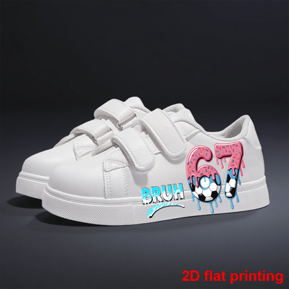 Kids Cartoon-Print Sneakers with Hook-and-Loop Closure, Low-Top Sports Shoes for Toddlers, Little Kids and Big Kids, White Pair for School, Play and Daily Wear