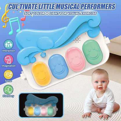Kick and Play Piano Baby Activity Mat in Blue with Light-Up Keys, 4 Detachable Sensory Toys and Mirror for Newborn Tummy Time and Floor Play