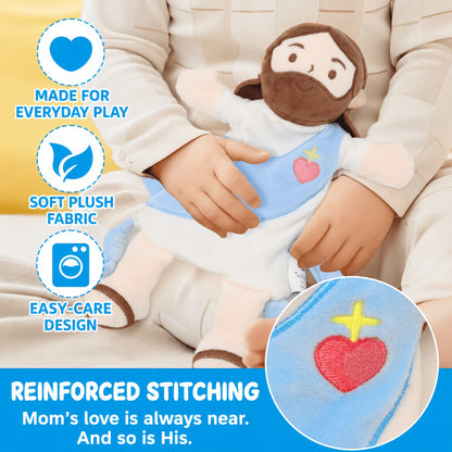Baby Lovey with Teether, Jesus-Themed Soft Minky Velour Security Blanket with Crinkle Tags & Bell – Soothing Comfort Toy for Baby Shower, Baptism & Birthday Gifts, Girl & Boy Friendly