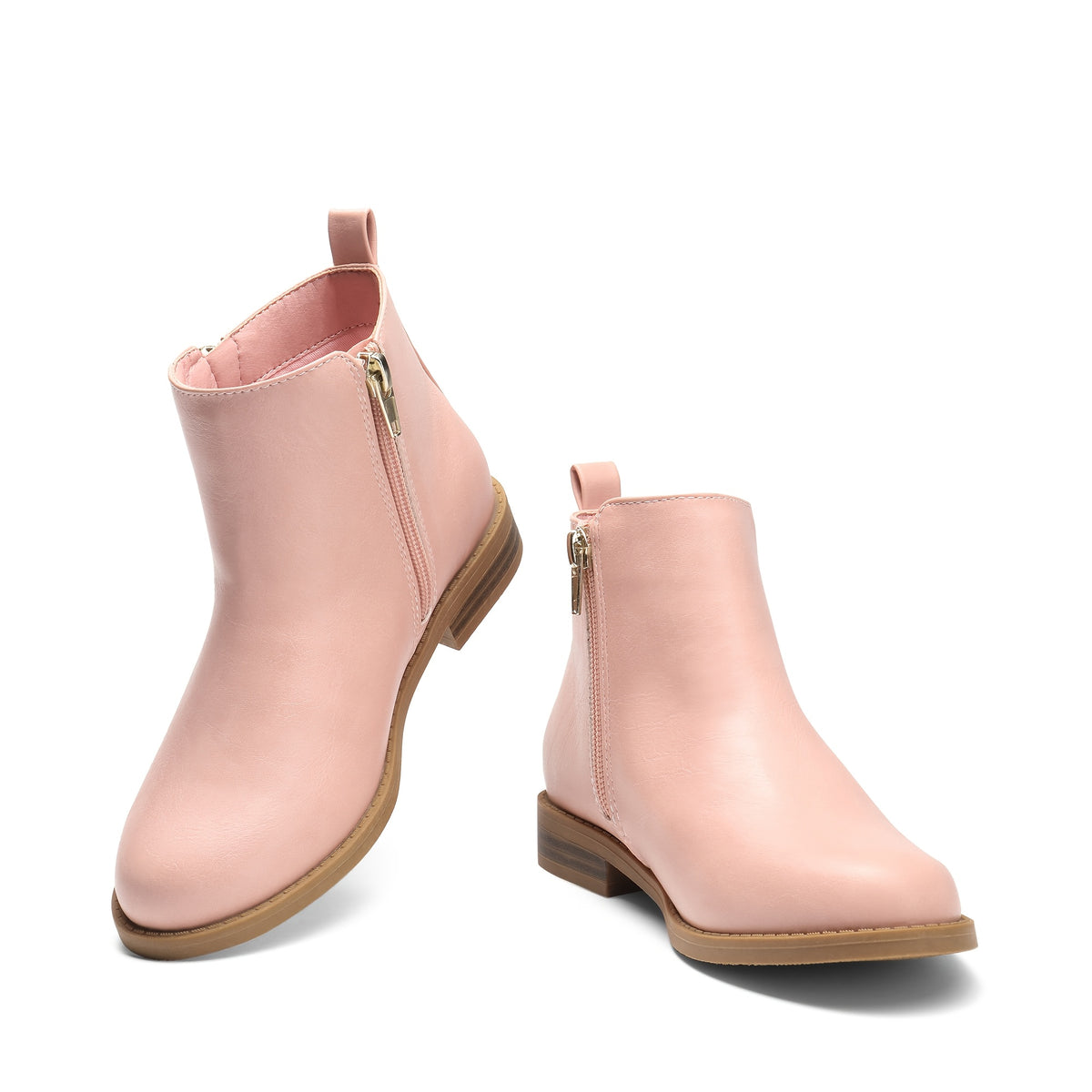 Girls Side-Zip Ankle Boots in Tan by DREAM PAIRS KIDS, Low-Heel Round-Toe Short Boots for Toddler, Little Kid and Big Kid Fall Outfits
