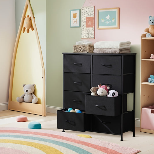 8 Drawer Dresser for Nursery and Bedroom, Steel Frame Storage Chest with Anti-Tip Design, Black, Gray, White or Brown Options, Assembly Required