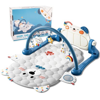 Kick Piano Baby Activity Gym with 5 Detachable Hanging Toys, Blue Play Mat for Supervised Tummy Time, Reaching and Everyday Floor Play
