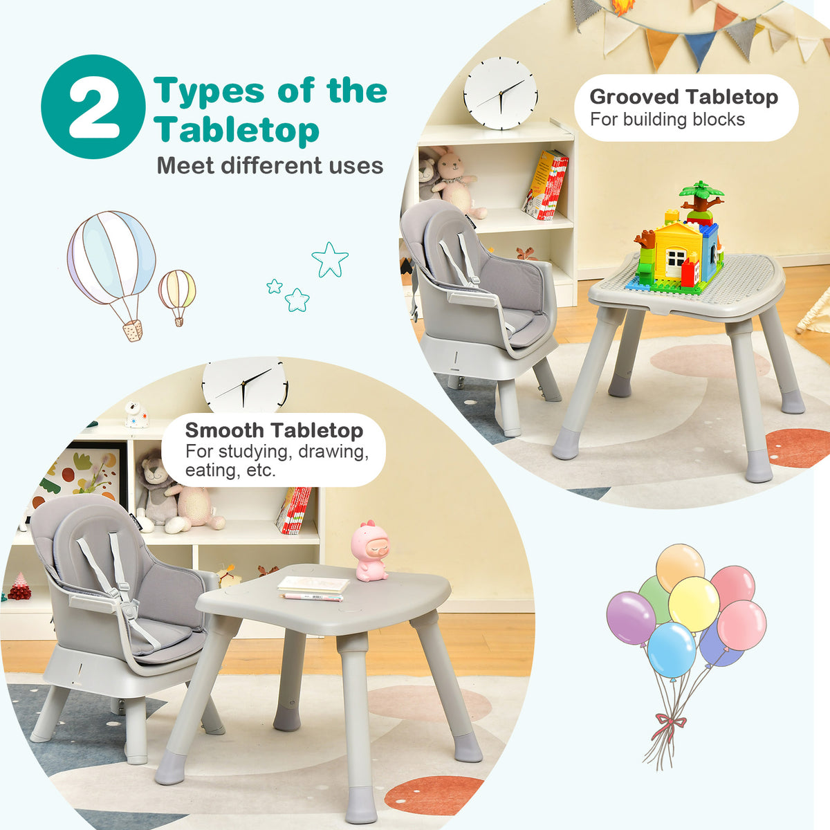 8-in-1 Baby High Chair with Activity Table, BABYJOY Convertible Feeding Seat with Removable Tray, Booster Mode and 5-Point Harness for Ages 6 Months to 6 Years