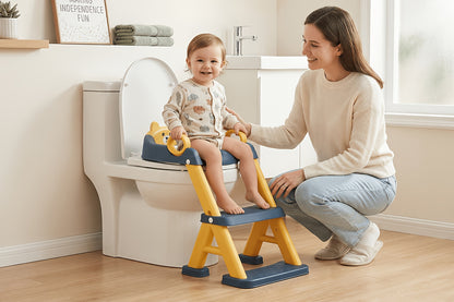 Toddler Potty Training Seat with Non-Slip Step Stool, 2-in-1 Toilet Seat for Boys and Girls with PVC Mat and Cleaning Brush, Blue Pink or Gray
