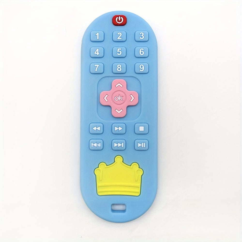 Remote Control Baby Teether in Silicone with Crown Design and Raised Button Textures, Black, Blue or Pink Teething Gift for Babies