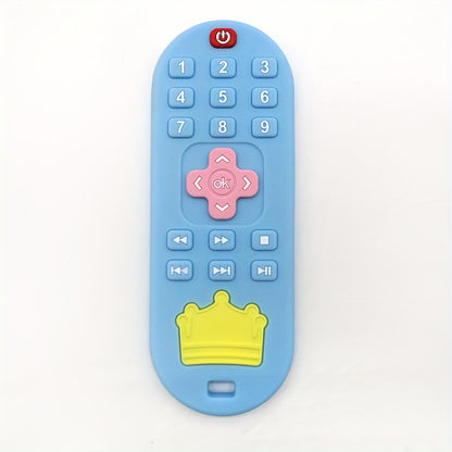 Remote Control Baby Teether in Silicone with Crown Design and Raised Button Textures, Black, Blue or Pink Teething Gift for Babies