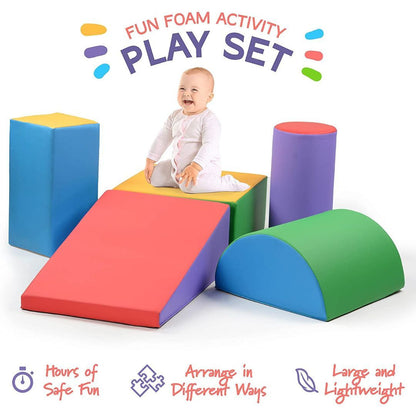 Toddler Foam Climbing Blocks, 5-Piece Play22USA Soft Climb-and-Crawl Set with Non-Slip Bottoms and Wipe-Clean Shapes for Active Play