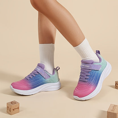 Kick-Resistant KPU Sneakers for Girls, Low-Top Kids' Tennis Shoes with Cushioned Sole, Round Toe and Closure for Toddler, Little Kid & Big Kid Casual Wear