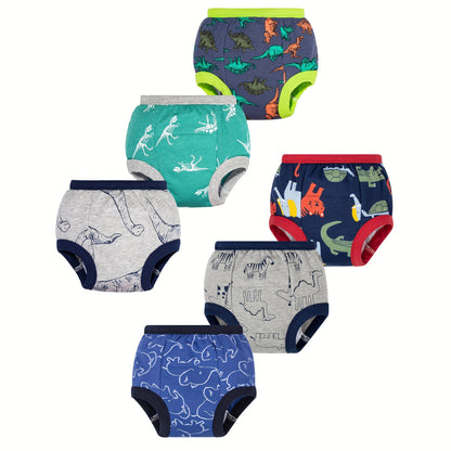 Cotton Training Underwear for Toddler Boys, 6-Pack Soft Absorbent Potty Pants, 100% Cotton, Sizes 12-24M to 5T