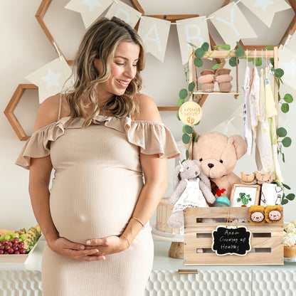 Wooden Baby Shower Gift Crate with Handle, Large 4-in-1 Assembly Basket for Pregnancy and New Parent Gift Displays and Keepsake Storage