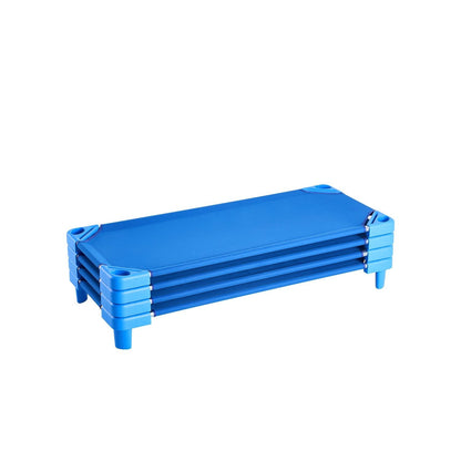 Stackable Toddler Nap Cots (Pack of 4 or 6) – Portable Daycare Sleeping Beds for Kids, 52" L x 23" W Preschool Classroom Rest Cots with Sturdy Steel Frame and Breathable Oxford Fabric, Blue