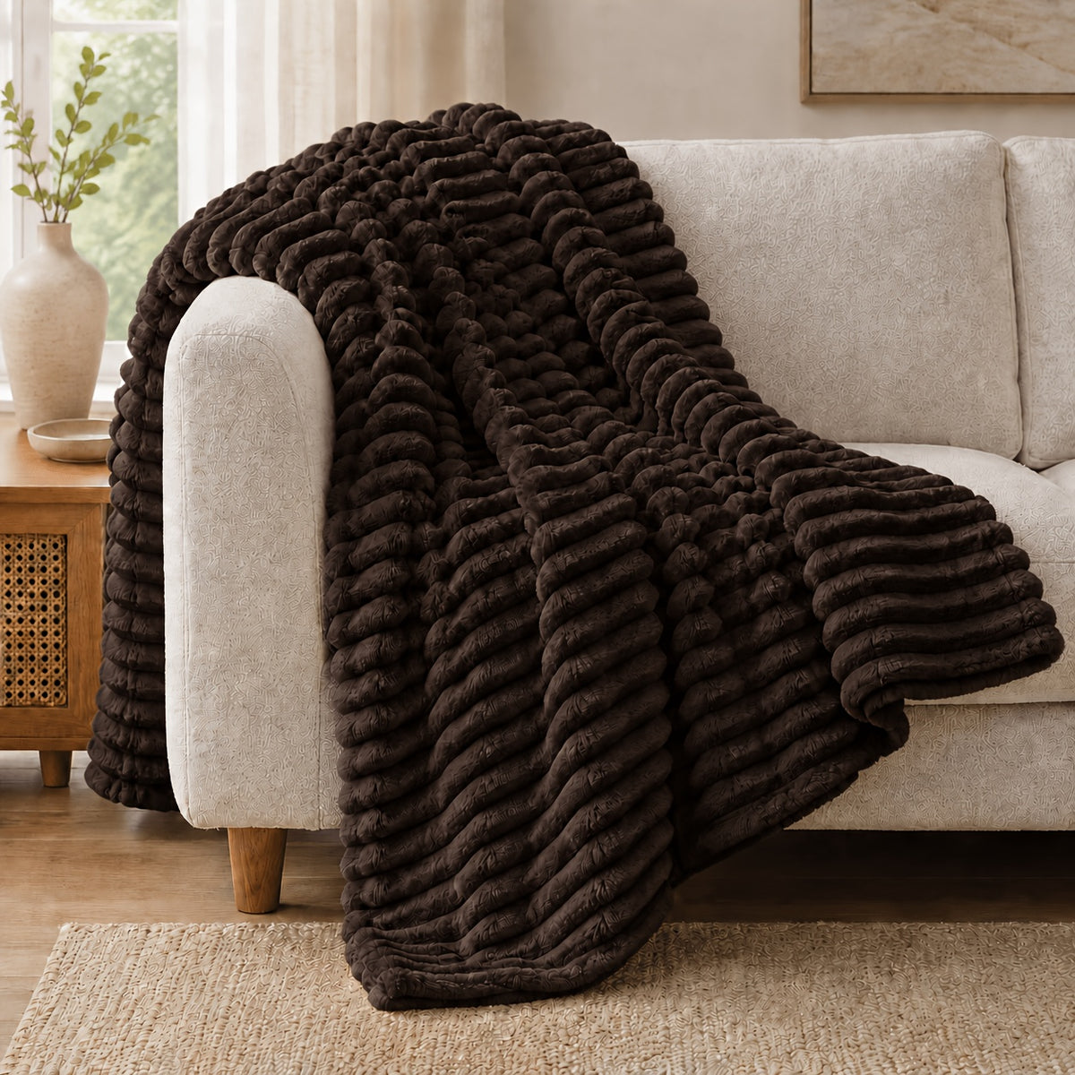 Faux Rabbit Fur Bed Blanket in Solid Colors, Soft Cozy Oversized Throw for Family Sofa and Bedroom Decor with Multiple Sizes from 59 x 79 to 90 x 102 Inches
