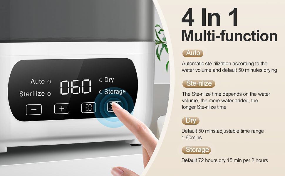 Modular Baby Bottle Steamer and Dryer with LED Touch Screen and Auto Shut-Off, Electric Countertop Care for Compatible Bottles and Pump Parts