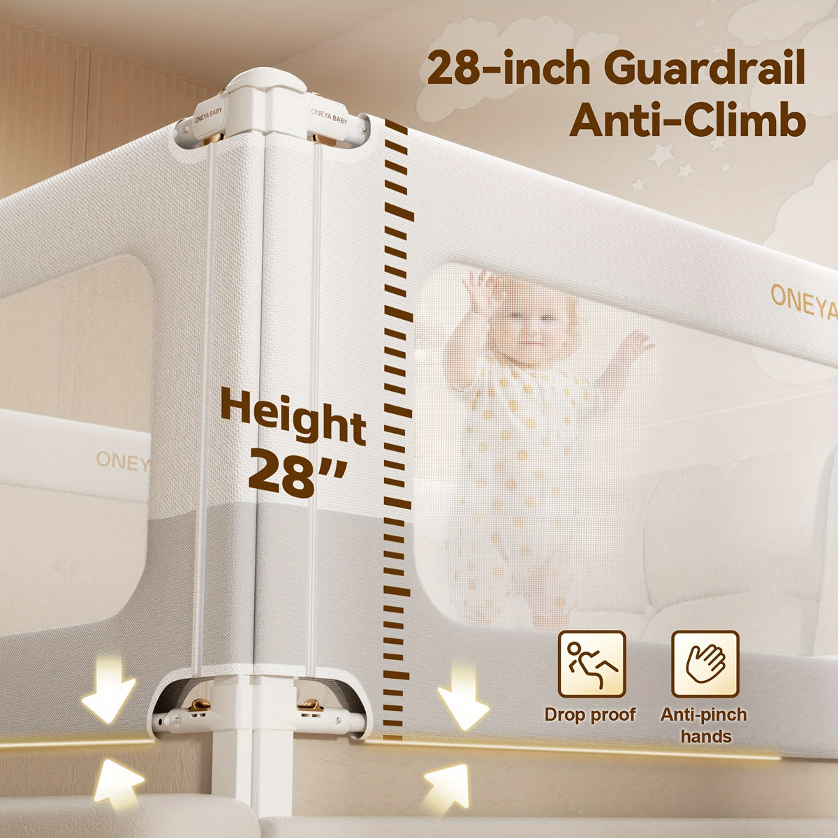 Adjustable Toddler Bed Rail Guard for Full, Queen or King Beds, 28-Inch-High Screw-Fix Bedside Safety Barrier in Four Length Options for Kids