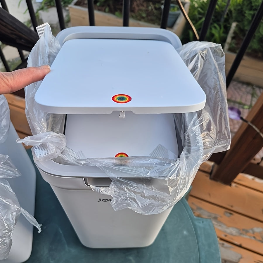Push-Lid Bathroom Trash Can Set, Slim Plastic Waste Bins for Small Spaces with Removable Bag Rings, 2.4 and 3.6 Gallon Sizes for Home or Office