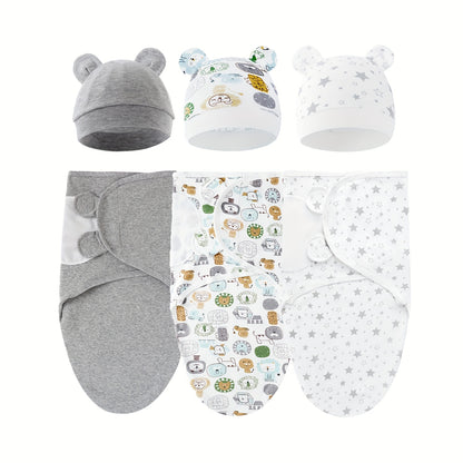 Newborn Blanket and Hat Set for 0 to 3 Months, Coordinated Baby Wrap and Cap in Multiple Color and Print Styles for Coming-Home Photos and Gifting