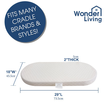 Bassinet Mattress Oval Foam with Removable Waterproof Cover, Baby Cradle Mattress in 15 x 30, 18 x 29 or 20 x 33 Inch Size Options