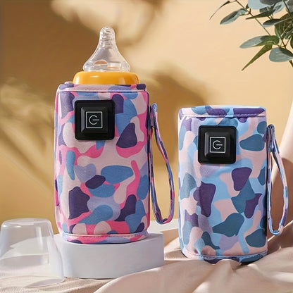 Travel Bottle Warming Cover with 3 Temperature Settings, USB-Powered Portable Baby Milk Warmer Sleeve with Colorful Cat Prints