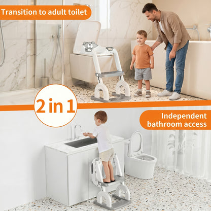 Toddler Potty Trainer, 2-in-1 Toilet Seat and Step Ladder, Adjustable Heavy-Duty Design with Anti-Slip Base for Boys and Girls