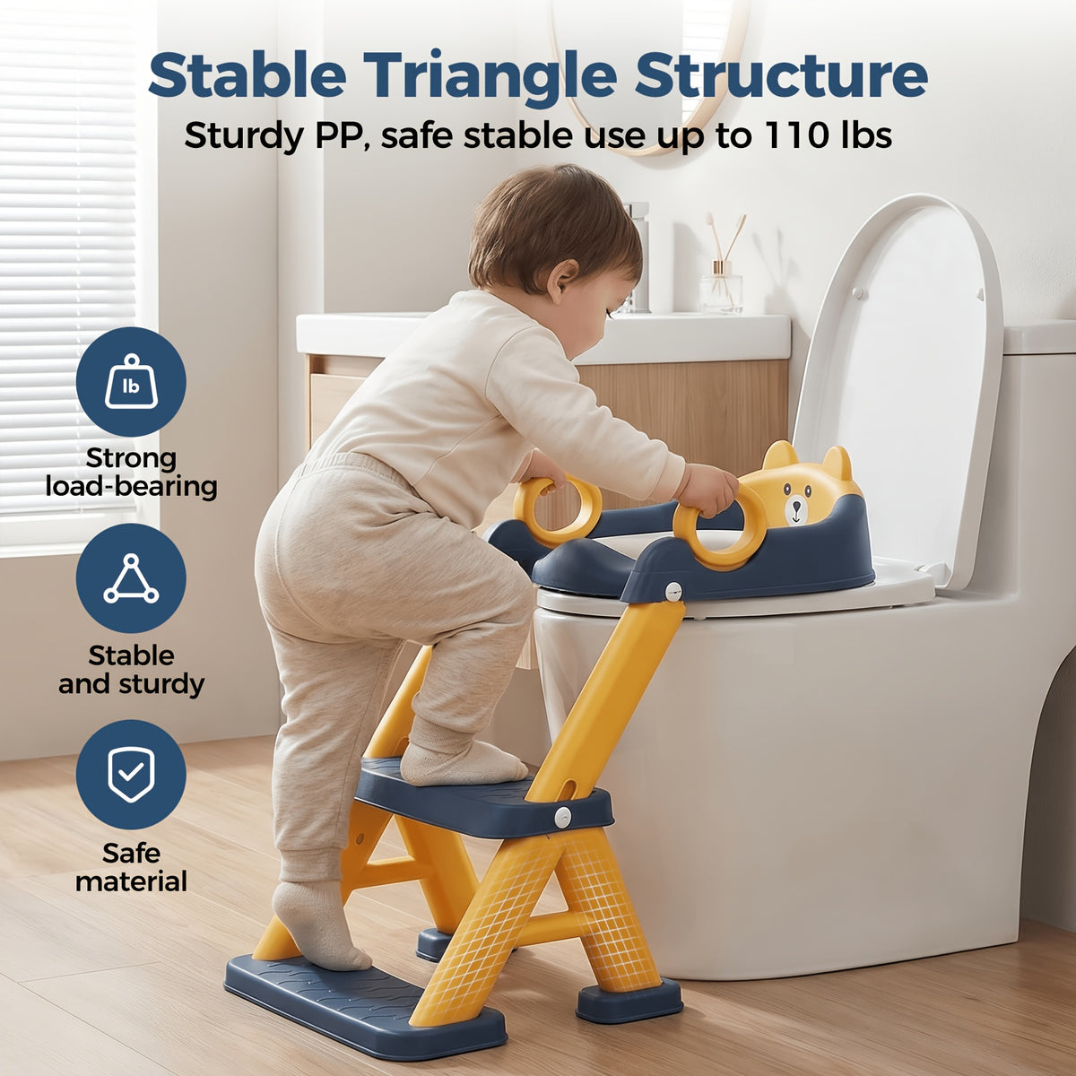 Toddler Potty Training Seat with Non-Slip Step Stool, 2-in-1 Toilet Seat for Boys and Girls with PVC Mat and Cleaning Brush, Blue Pink or Gray