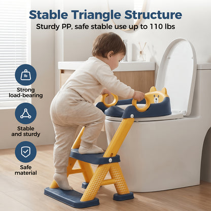 Toddler Potty Training Seat with Non-Slip Step Stool, 2-in-1 Toilet Seat for Boys and Girls with PVC Mat and Cleaning Brush, Blue Pink or Gray