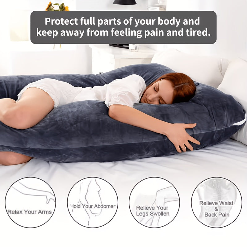 Velvet Cover U-Shaped Pregnancy Pillow, Full Body Maternity Sleeping Pillow with Detachable Soft Velvet Cover, Essential Comfort Support for Pregnant Women and Expectant Mothers