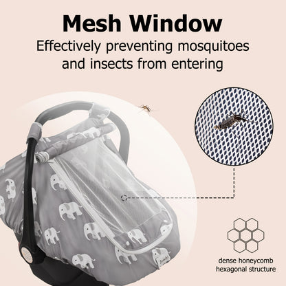 Stretchy Infant Carrier Cover with Large Window, Beavtaens Breathable Baby Car Seat Canopy in Elephant, Flower, Leaves, Rainbow or Sun Prints