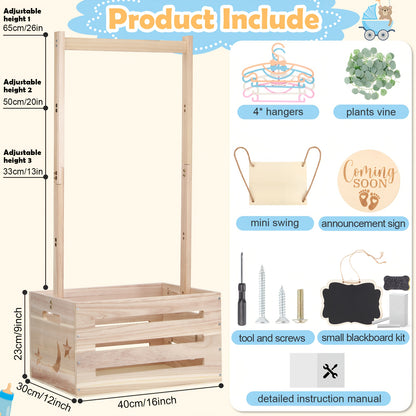 Wooden Baby Shower Gift Crate with Handle, Large 4-in-1 Assembly Basket for Pregnancy and New Parent Gift Displays and Keepsake Storage