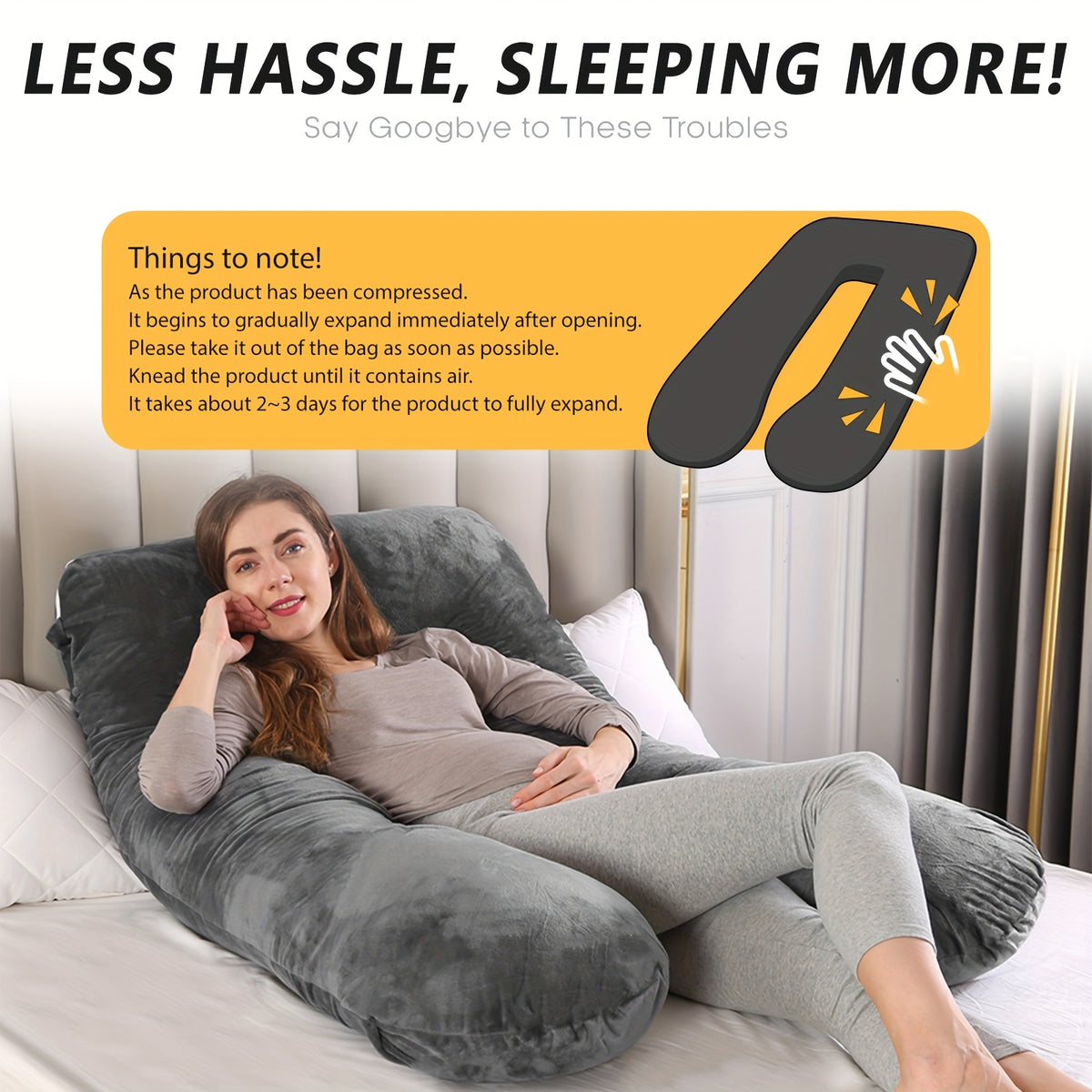 Maternity Back Neck and Leg Support Pillow, U-Shaped Portable Pregnancy Pillow, Soft Comfortable Polyester Body Pillow for Expecting Moms, Hand Wash or Dry Clean, Full Body Pregnancy Support