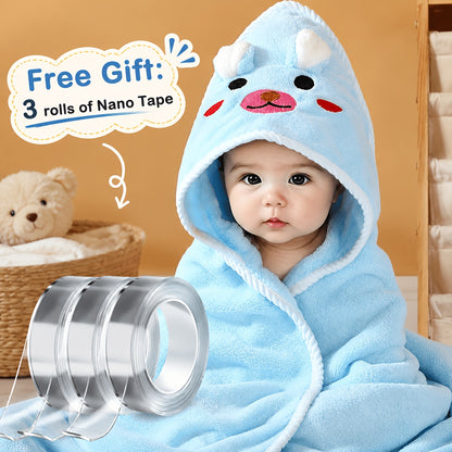 Hooded Baby Bath Towel 31.5 x 31.5 Inches, Soft Absorbent Polyester Bath Wrap with Reinforced Edges for Supervised After-Bath Drying in Pink or Sky Blue