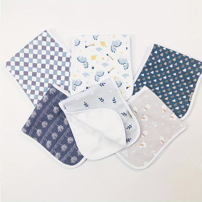 Newborn Burp Cloths 6-Pack, Soft Breathable Contoured Spit-Up Cloth Set with Cartoon Prints for Baby Boys and Girls and Everyday Feeding
