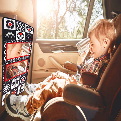 Tummy Time Baby Mirror with Teethers, Double-Sided High-Contrast Animal and Geometric Activity Toy for Supervised Sensory Floor Play