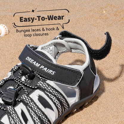 Closed Toe Kids Sport Sandals with Adjustable Straps, Breathable Water-Friendly Hiking and Beach Shoes for Toddlers, Little Kids and Big Kids