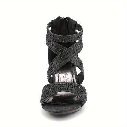 Girls Rhinestone Low Heel Sandals with Strappy Open Toe Design | Dress Shoes for Toddlers and Kids, Parties and Special Occasions