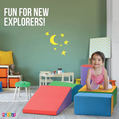 Toddler Foam Climbing Blocks, 5-Piece Play22USA Soft Climb-and-Crawl Set with Non-Slip Bottoms and Wipe-Clean Shapes for Active Play