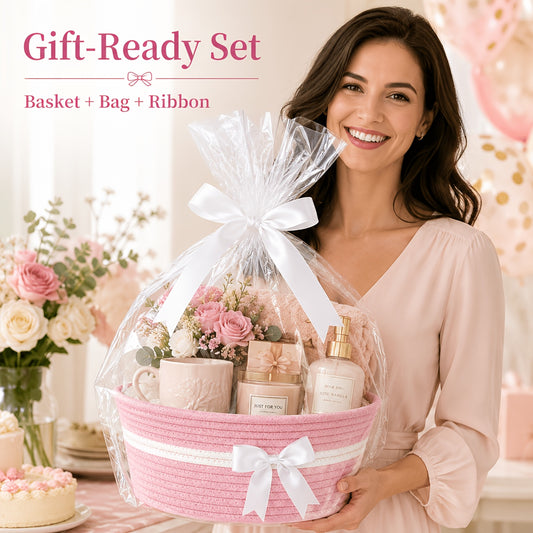 Decorative Gift Baskets with Handles, Pink and White or White and Red Storage Basket Set for Nursery Shelves, Living Room Display and Gifts