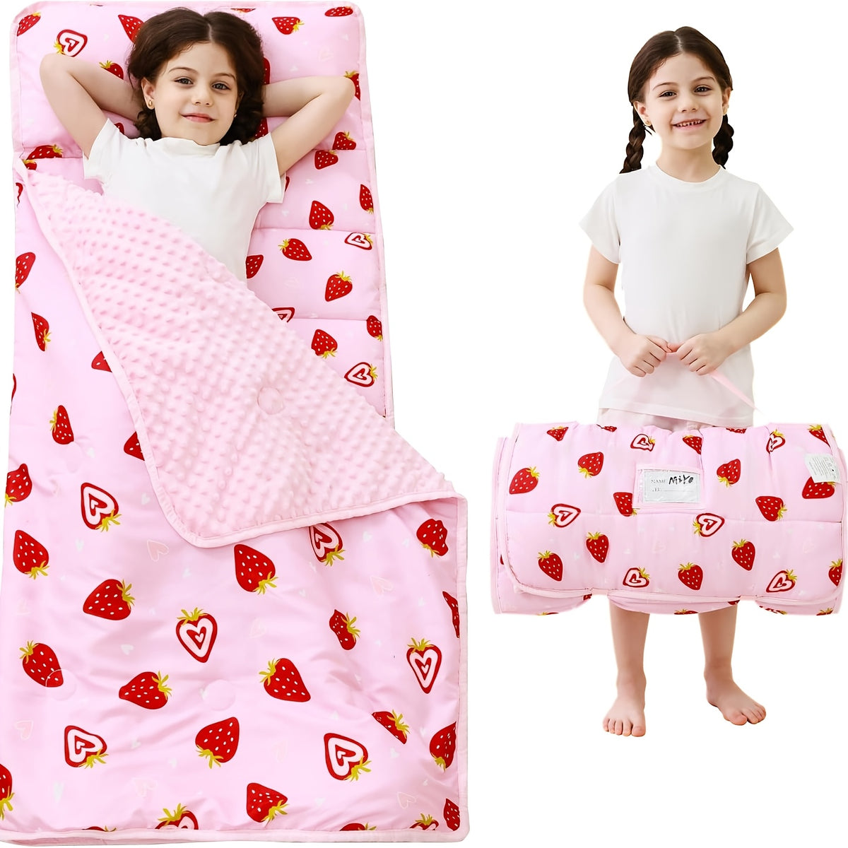 Kids Nap Mat with Pillow and Blanket for Preschool Daycare, Roll-Up Slumber Mat for Boys and Girls, Colorful Prints for Travel and Rest Time