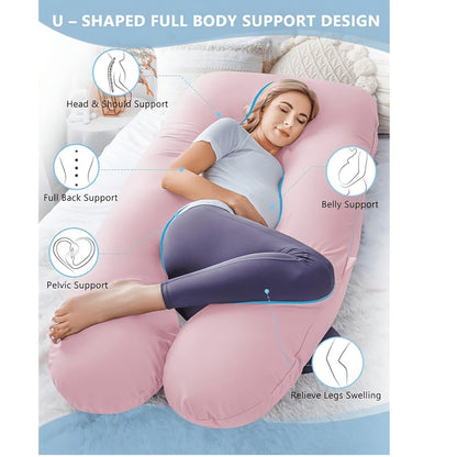 Velvet Cover U-Shaped Pregnancy Pillow, Full Body Maternity Sleeping Pillow with Detachable Soft Velvet Cover, Essential Comfort Support for Pregnant Women and Expectant Mothers