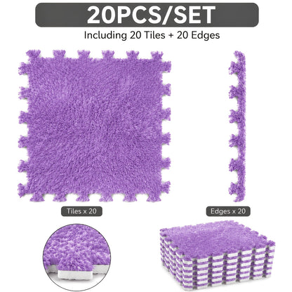 Interlocking Foam Puzzle Floor Mat Set, 20 Soft Plush Baby Tiles with 20 Edge Trims for Crawling, Nursery Play Areas, Bedrooms and Living Rooms