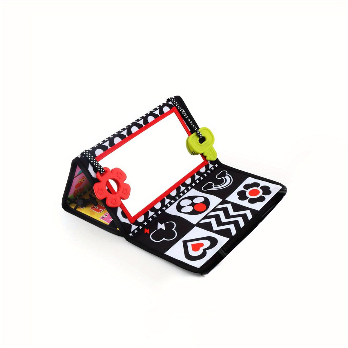 Tummy Time Baby Mirror with Teethers, Double-Sided High-Contrast Animal and Geometric Activity Toy for Supervised Sensory Floor Play