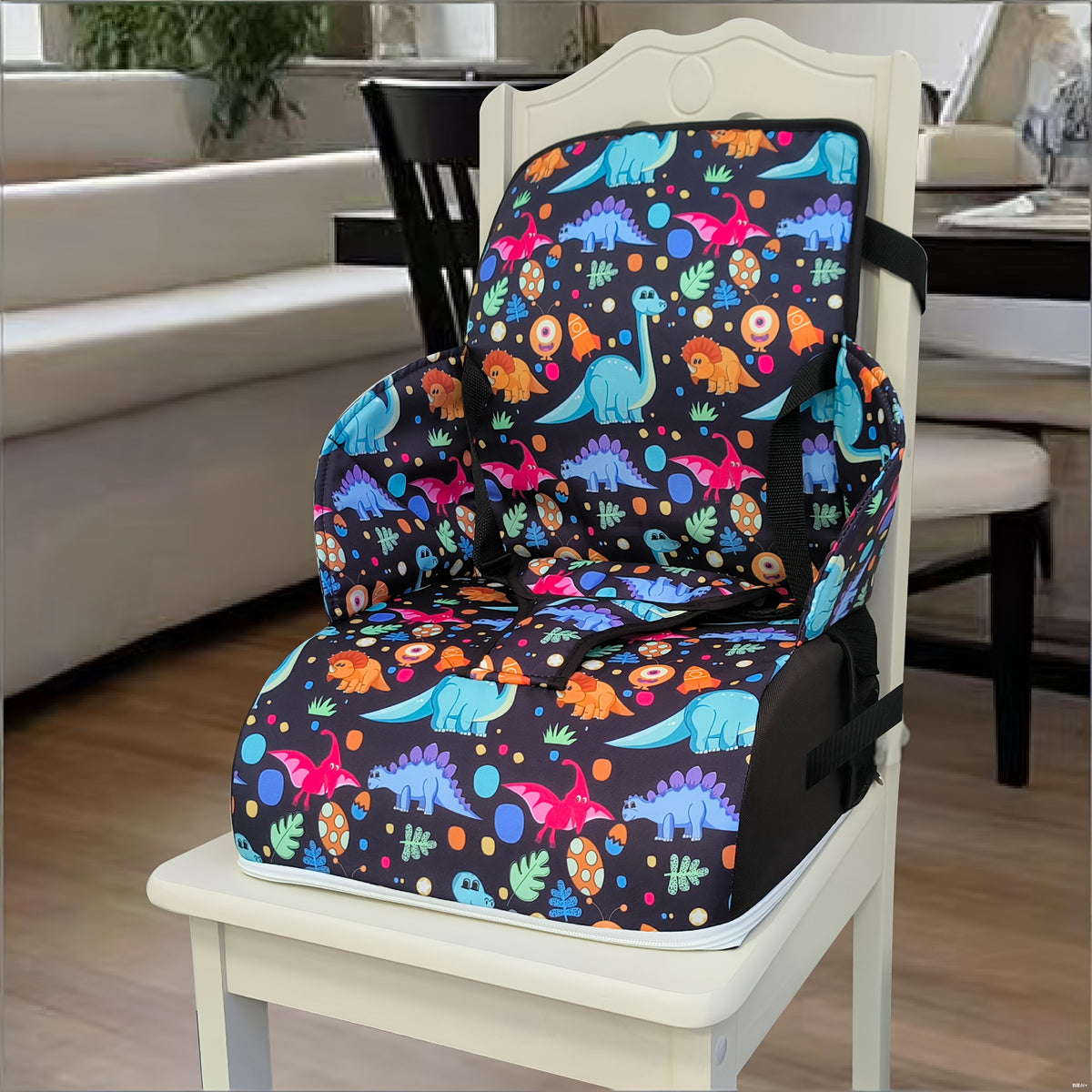 Children's Dining Booster Cushion with Backrest, Foldable Portable Chair Seat Pad with Removable Washable Cover for Home and Outdoor Meals