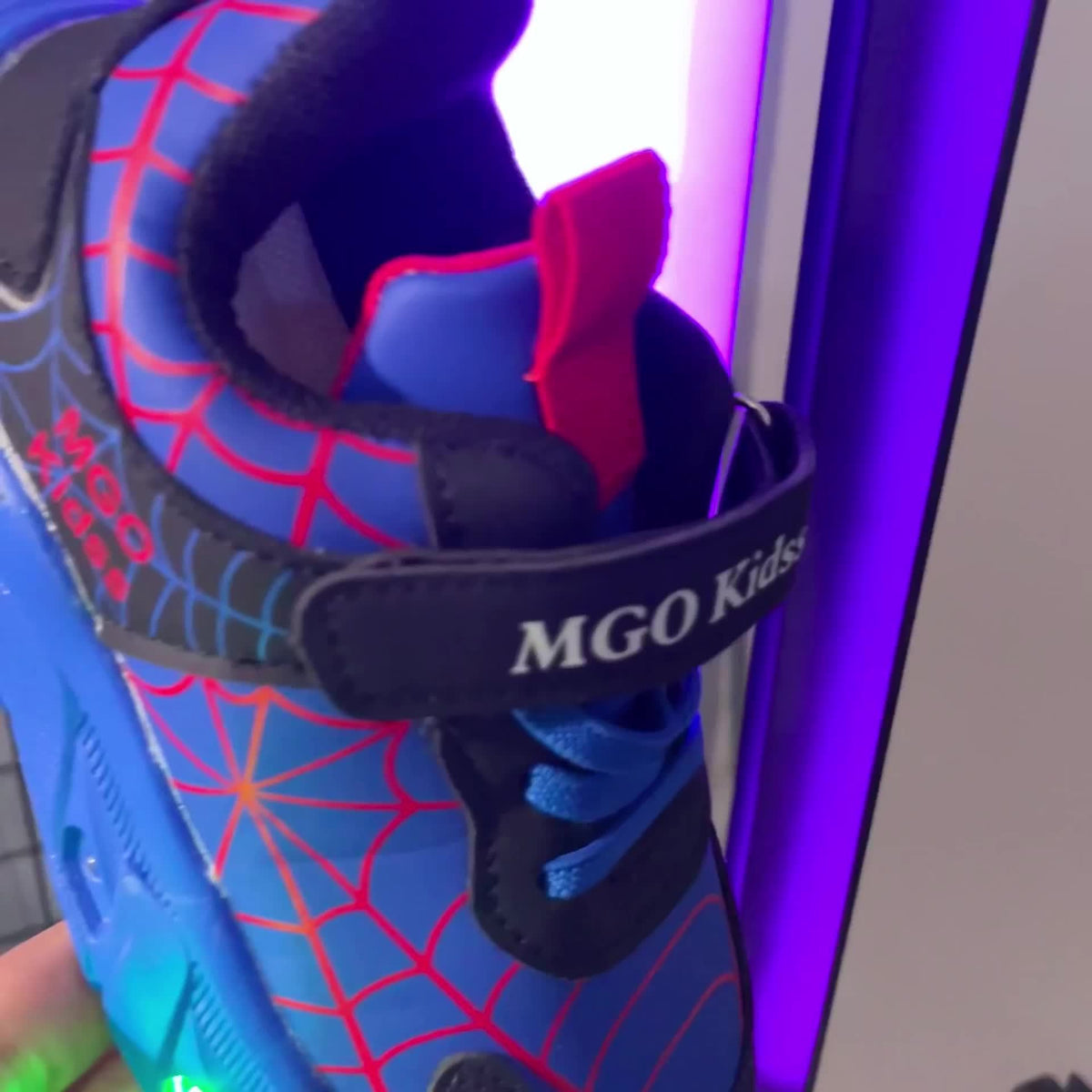 Boys LED Light-Up Mesh Sneakers with Spider-Inspired Design, Red Blue or Black Casual Running Shoes for Toddler, Little Kid and Big Kid Sizes