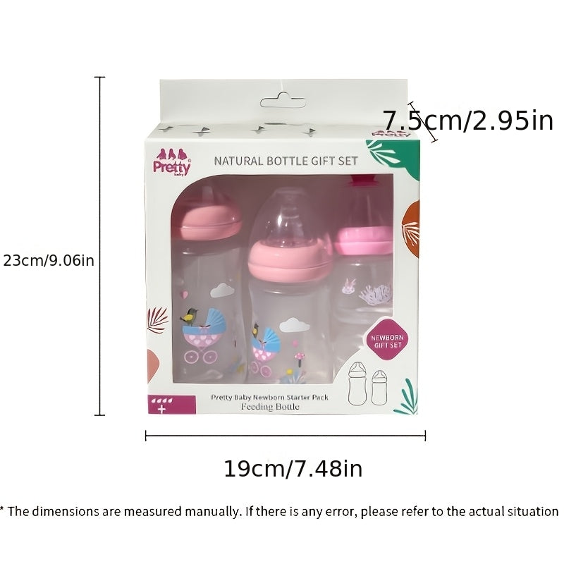 Wide Neck Baby Bottle Gift Set with Covered Feeding Bottles, Pink Green or Blue Options for Everyday Feeding and Baby Shower Gifting