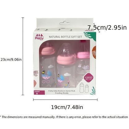 Wide Neck Baby Bottle Gift Set with Covered Feeding Bottles, Pink Green or Blue Options for Everyday Feeding and Baby Shower Gifting