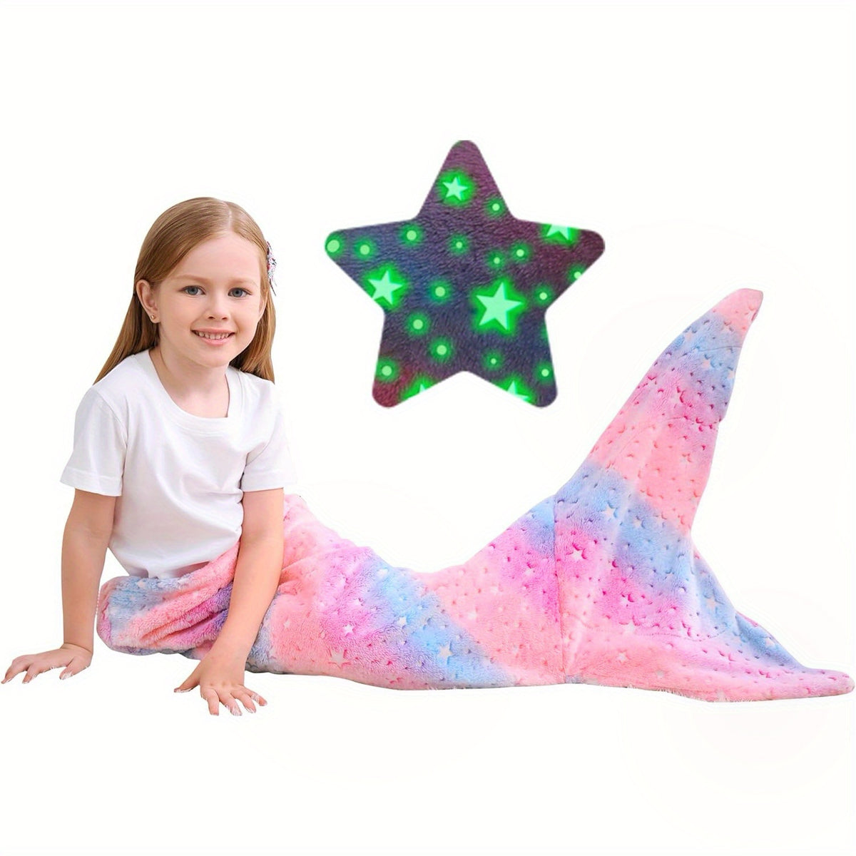 Mermaid Tail Blanket for Girls, Soft Polyester Knit Fish Tail Throw with Colorful Tie-Dye Unicorn-Inspired Design for Cozy Reading and Gift Giving