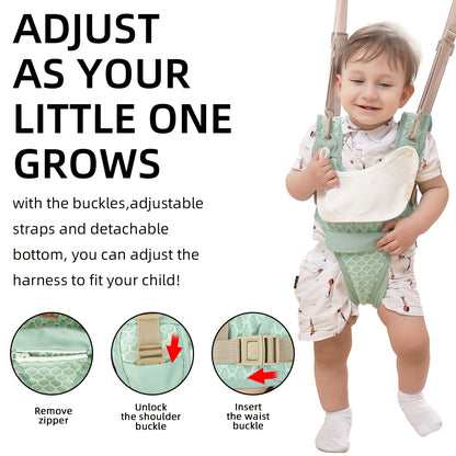 Adjustable Baby Walking Harness with Removable Crotch Support, Breathable Toddler Walking Aid and Carrier Design for Ages 8–24 Months