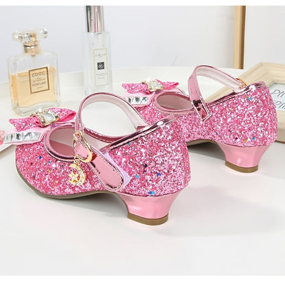 Dazzling Glitter Stone Mary Jane Party Heels for Girls - Sparkly Shoes with Round Toe & Magic Tape Closure, Perfect for Flower Girl, Wedding & Birthday Celebrations, Toddler to Big Kid Sizes